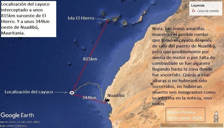 Localización del cayuco interceptado