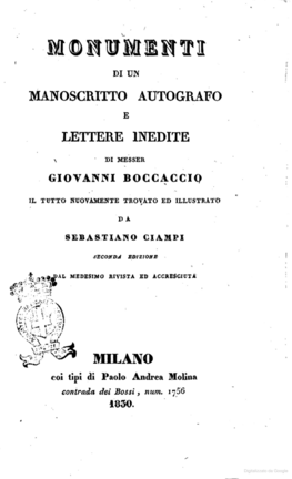 MANOSCRITTO AUTOGRAFO DI GIOVANNI BOCCACCIO COPERTINA