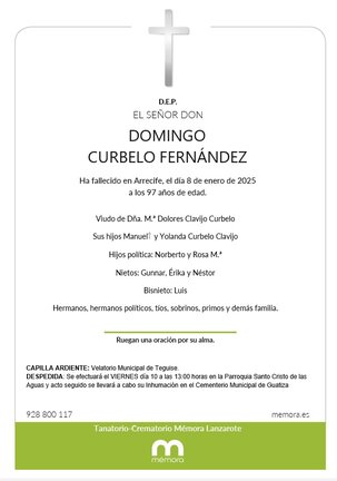 Ha muerto Domingo Curbelo Fernández